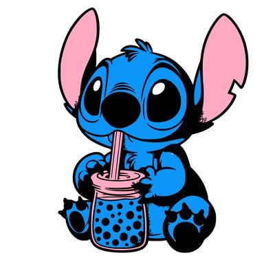 stitch drinking boba tea