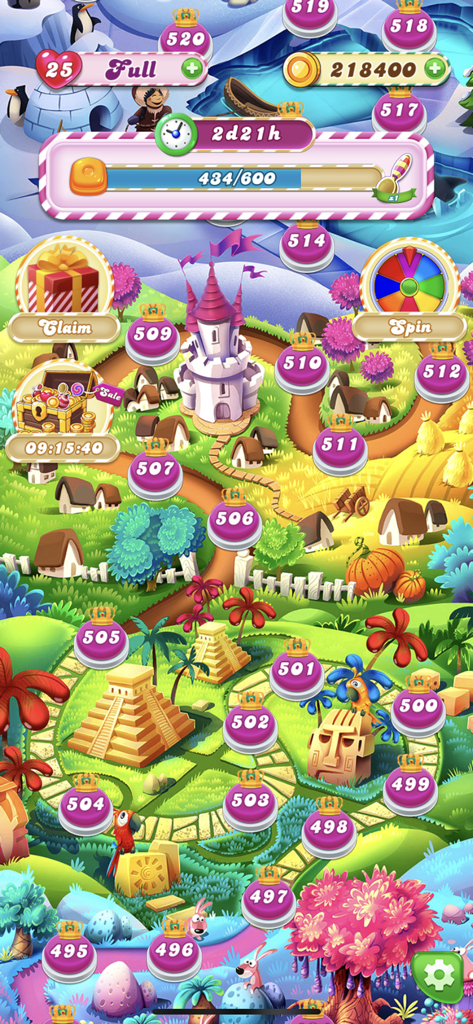 Sweet Candy Mania-Puzzle Games - Level selection map in the Sweet Candy Mania puzzle game