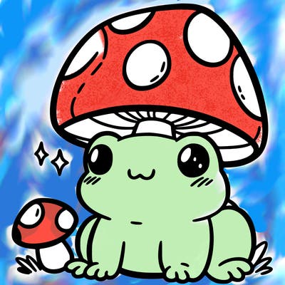 a cute frog with a mushroom hat