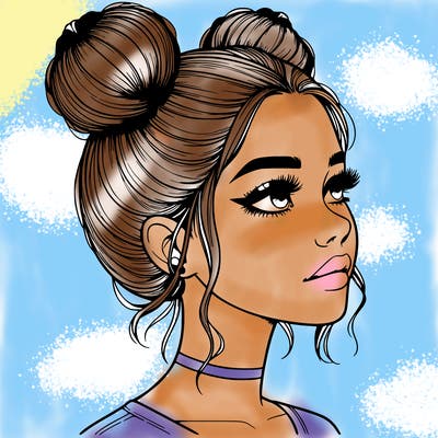 realistic girl with buns on the top of her head