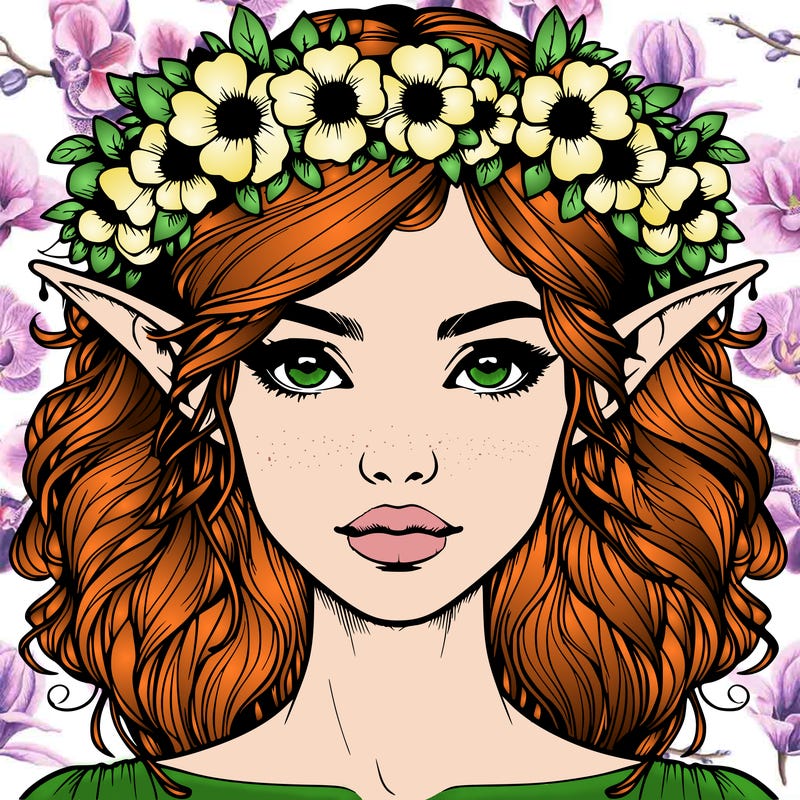 realistic female elf with flower crown
