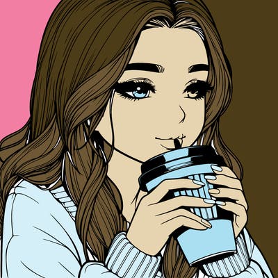 realistic girl drinking coffee