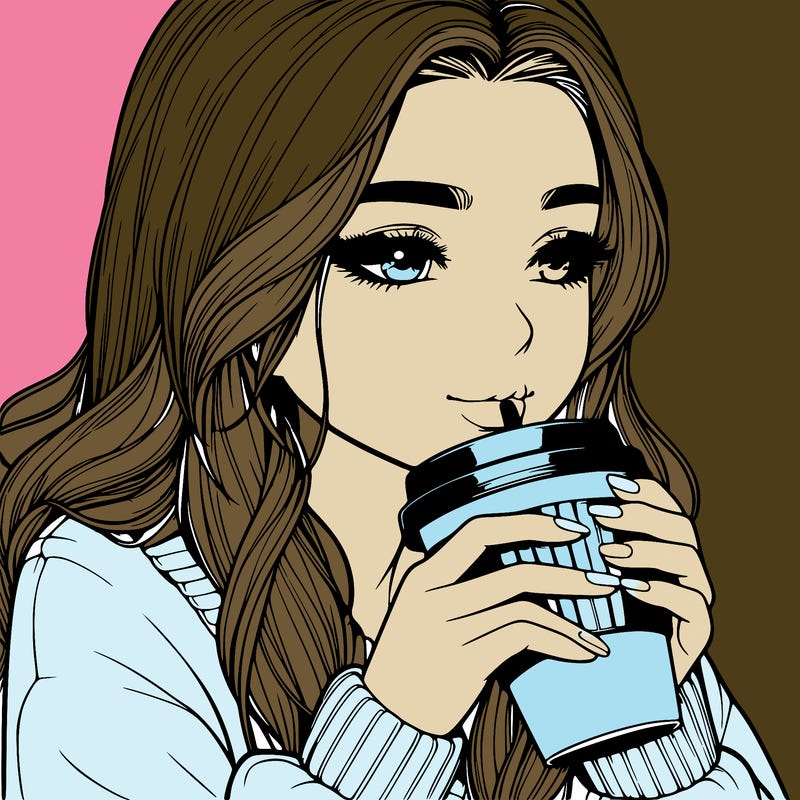 realistic girl drinking coffee