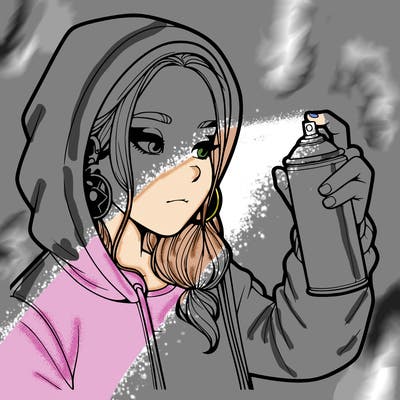 a realistic girl, spray painting