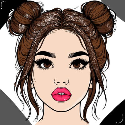 realistic girl with two buns on her hair and lips