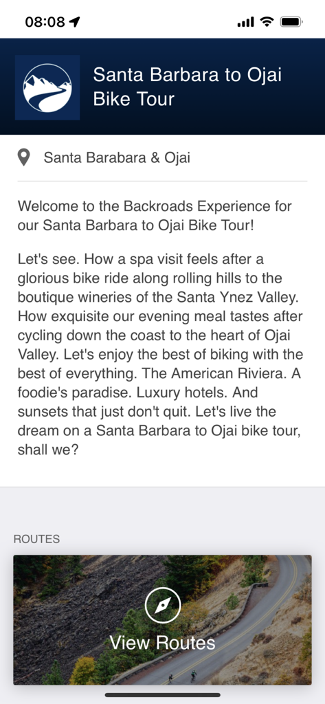 Backroads - Detalhes da viagem do Passeio de Bicicleta de Santa Barbara a Ojai no aplicativo Backroads
