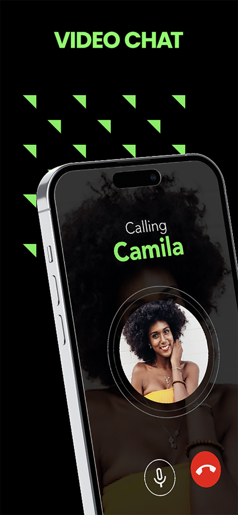 A smartphone screen showing an active video call interface on the Blazr dating app with a user named Camila.