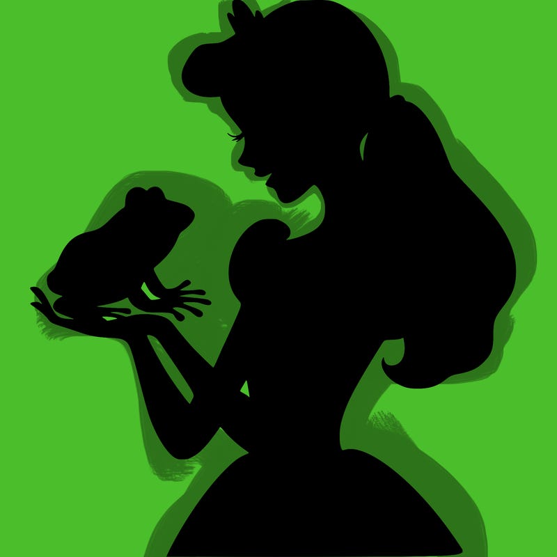 a shadow of a princess holding a frog realistic