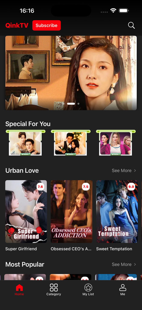 LokTV: Movie, Series & Drama - The home screen of LokTV showing short drama series categories like Urban Love and Special For You.