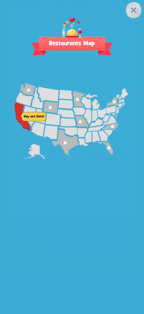 Clean It: Cleaning Games - USA restaurant level map for Clean It mobile game with California unlocked