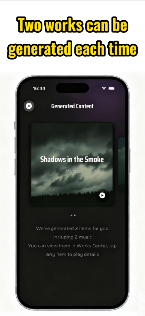Songify: AI Music Generator - Aplicativo Songify mostrando várias faixas de música geradas por IA em um smartphone
