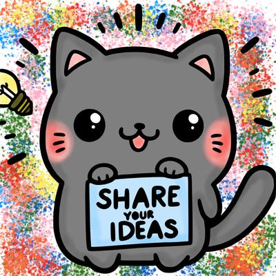 a cute cat saying share your ideas