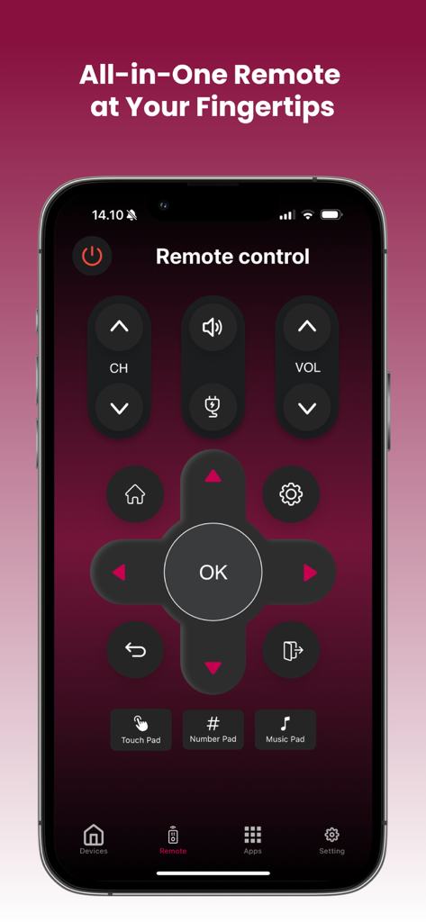 Remote for LG TVs - LG TV remote control application interface on a smartphone screen