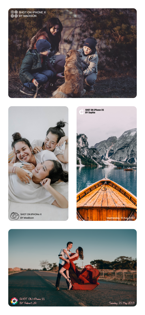 A collage showing photos with custom Shot On iPhone watermarks and signatures