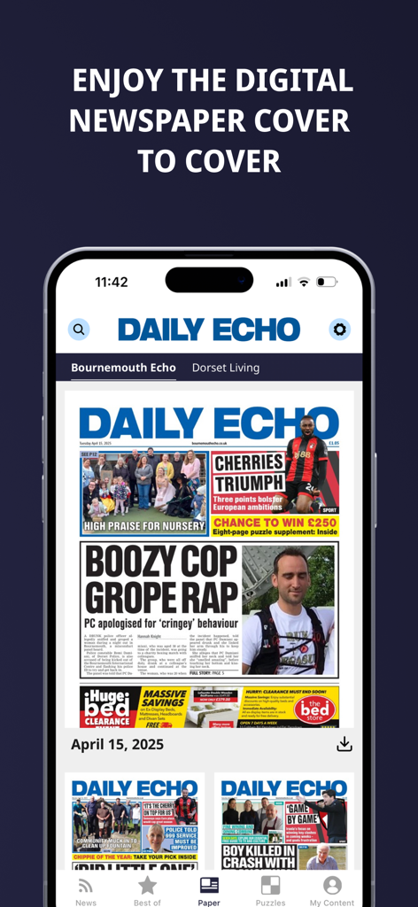 Bournemouth Echo - Smartphone screen displaying the Bournemouth Echo daily digital newspaper edition feature