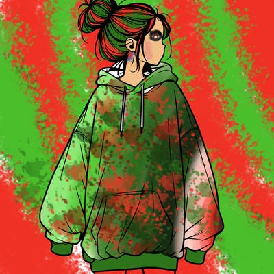 realistic girl with a oversized sweatshirt on and a bun