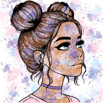 realistic girl with buns on the top of her head