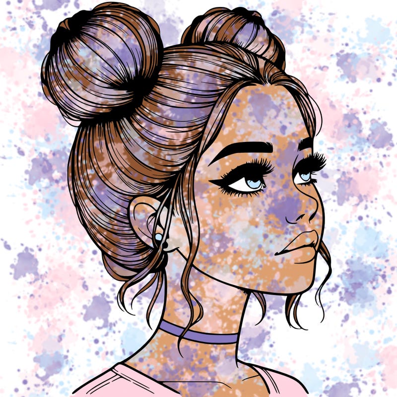 realistic girl with buns on the top of her head