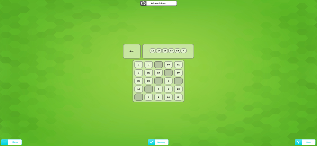 Brain Jogging XXL - Brain Jogging XXL memory puzzle interface with a grid of numbers on a green background