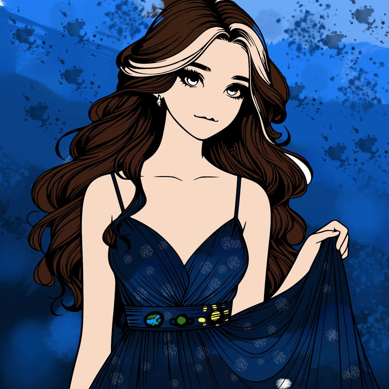 realistic girl in flowy silky prom dress