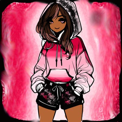 realistic girl in shorts and hoodie