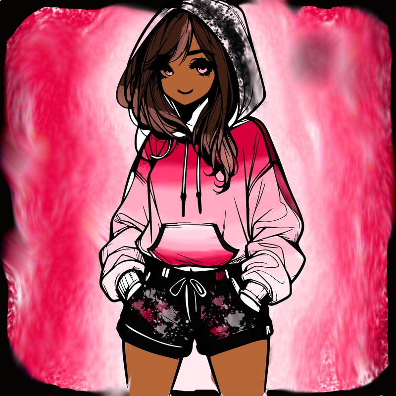 realistic girl in shorts and hoodie