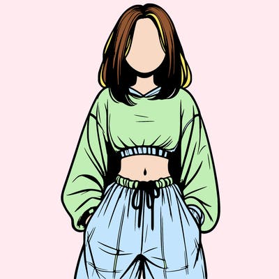 realistic girl faceless with baggy pants and a crop top