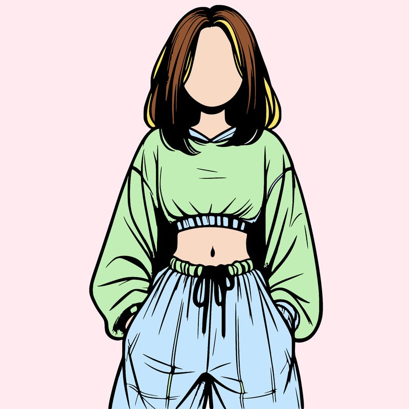 realistic girl faceless with baggy pants and a crop top