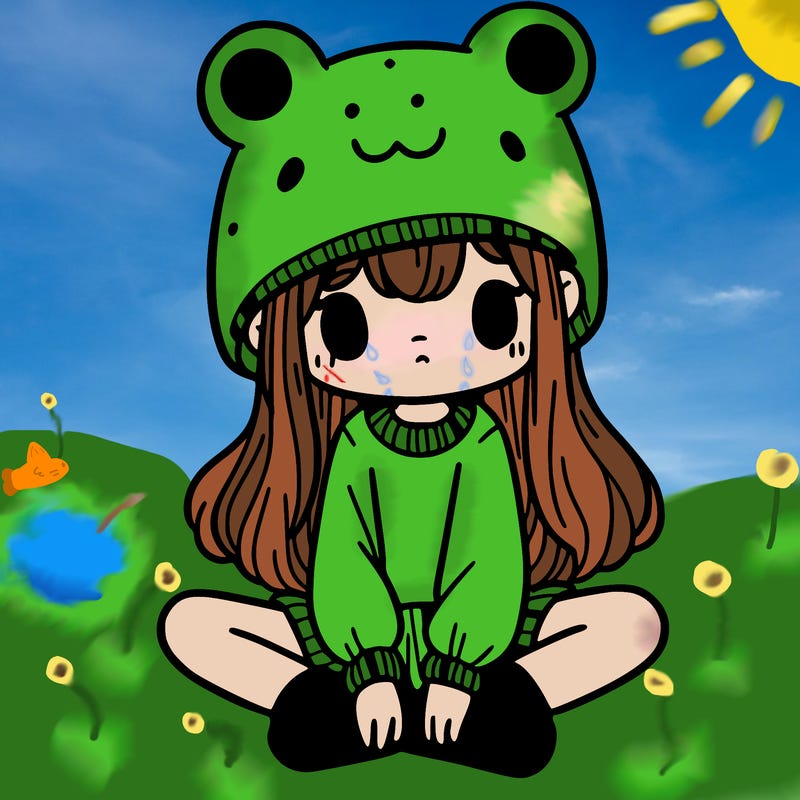 a girl wearing a frog hat and some frog socks