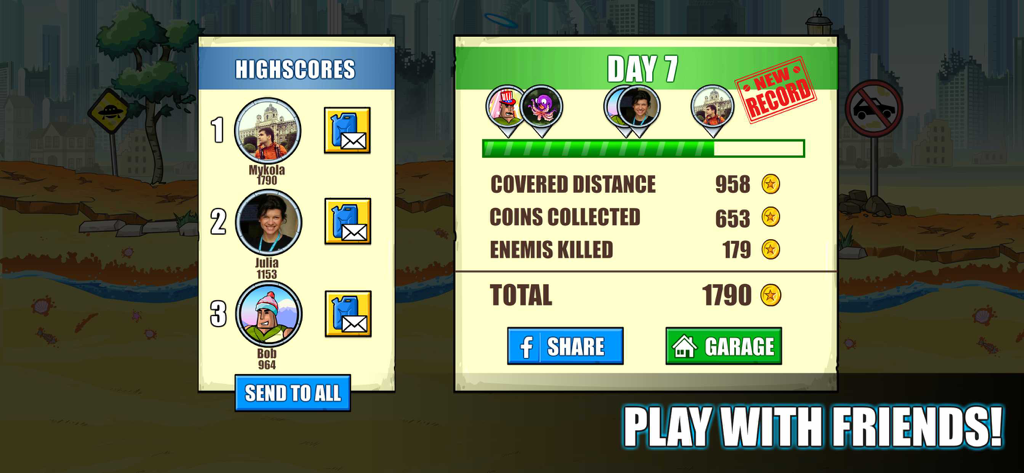 Mad Day - Truck Distance Game - Mad Day game leaderboard and player score results screen