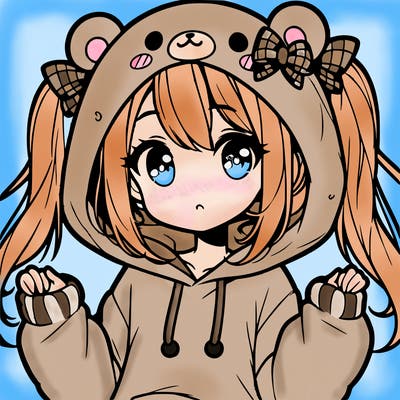 cute anime girl with ponytails and a cute bear hoodie