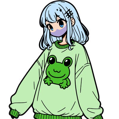 girl wearing frogging sweatshirt