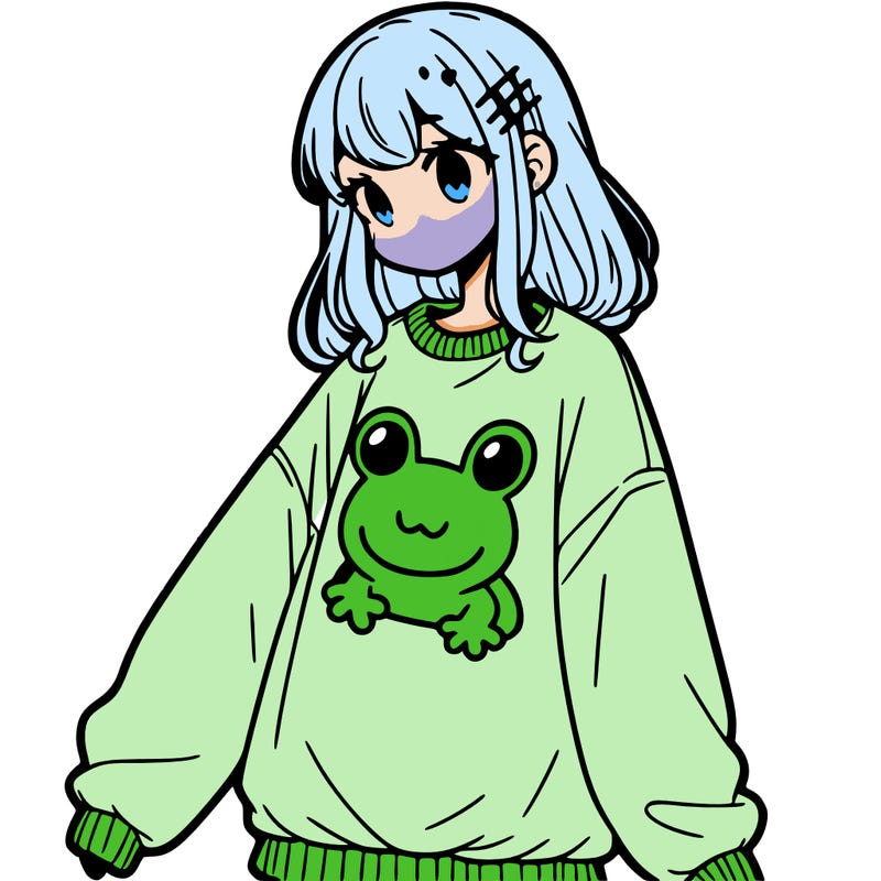 girl wearing frogging sweatshirt