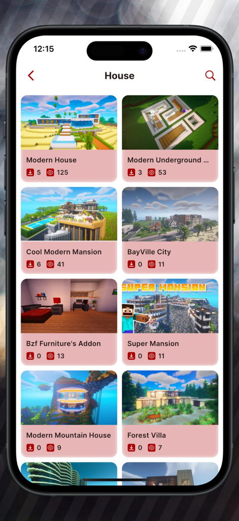 Mimicer Mods for Minecraft PE - 마인크래프트 PE용 다양한 현대식 주택 및 저택 맵을 보여주는 메뉴