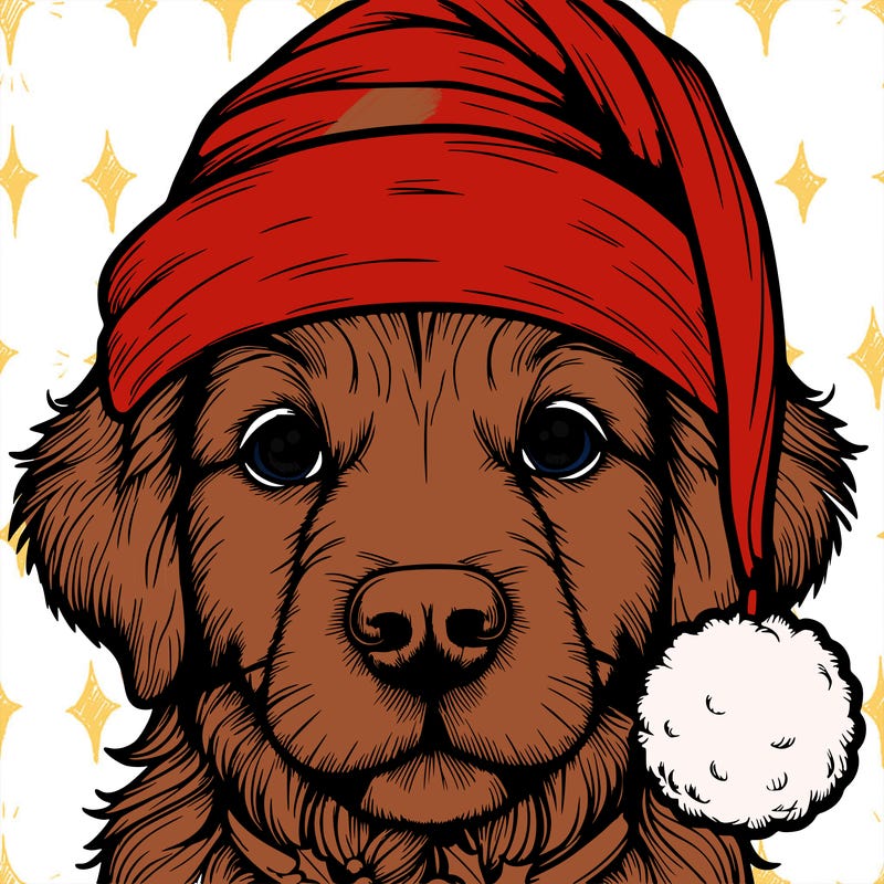 realistic dog with a christmas hat