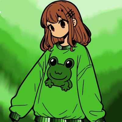 girl wearing frogging sweatshirt