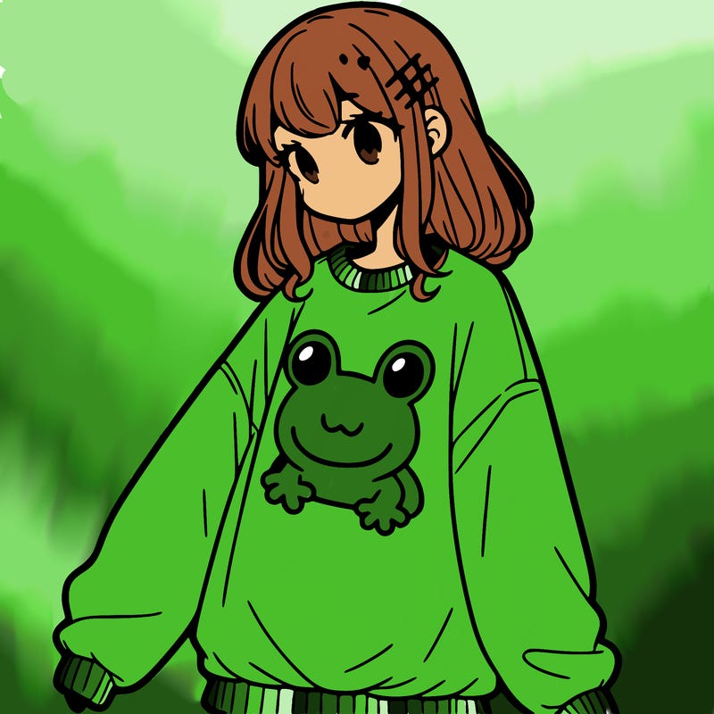 girl wearing frogging sweatshirt