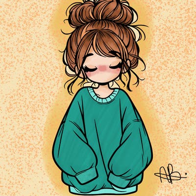 girl with baggy sweatshirt and messy bun