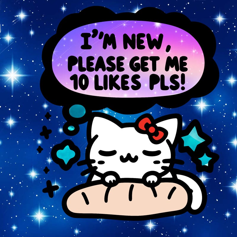 kitty taking a nap dream talking and saying "i'm new, please get me at least 10 likes pls!!"