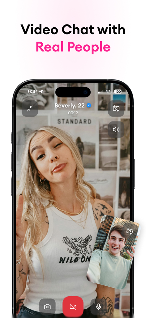 Una sessione di video chat dal vivo tra due utenti sull'applicazione mobile Amore