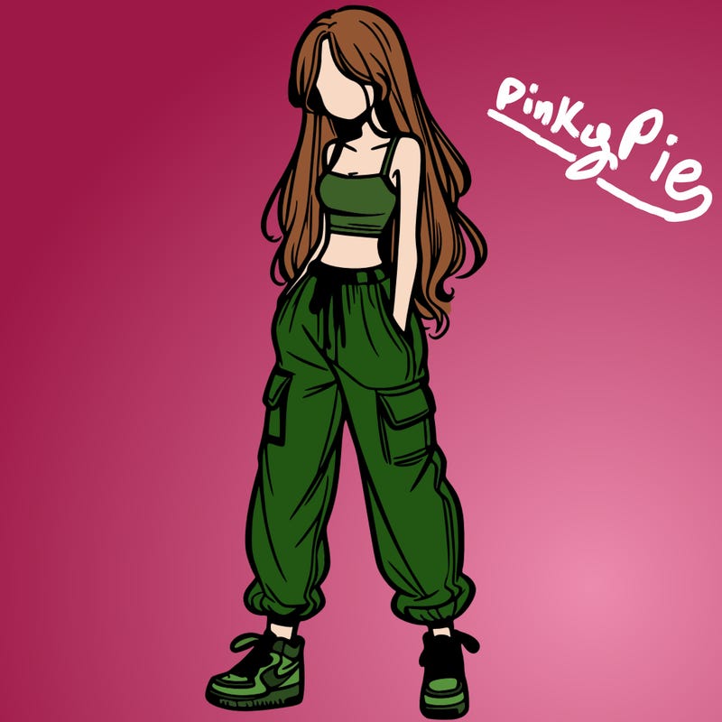 girl in baggy pants crop top and long hair