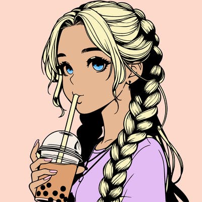 realistic girl with braided hair drinking boba