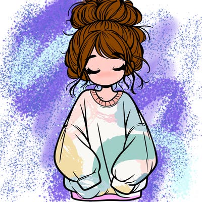 girl with baggy sweatshirt and messy bun