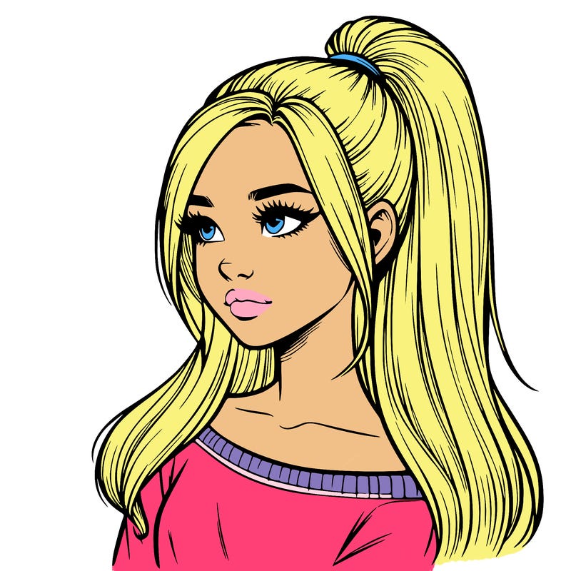 realistic girl with a high ponytail