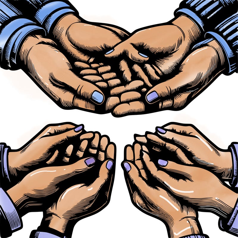 2 hands holding each other, realistic, man and woman