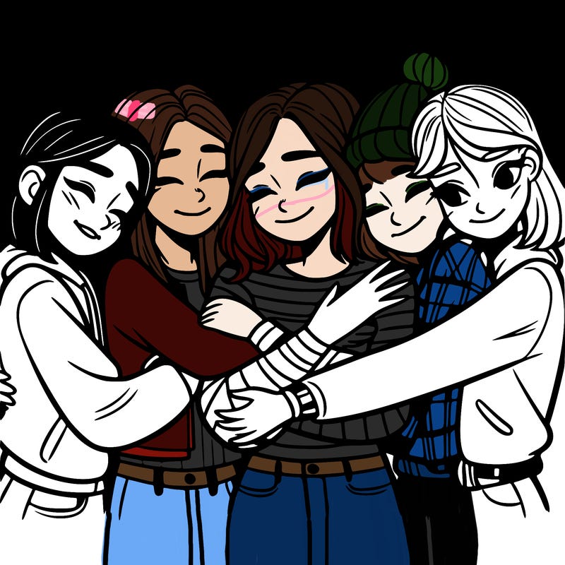 4 teenage girls hugging