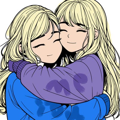 realistic two girls hugging
