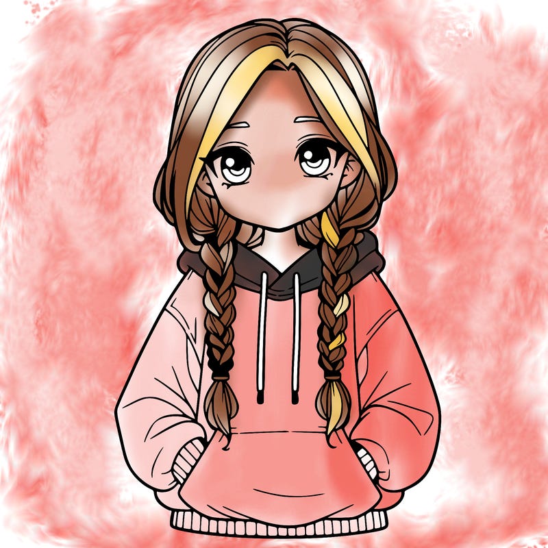 a realistic girl with a oversized hoodie and she has braids