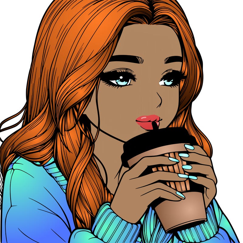 realistic girl drinking coffee