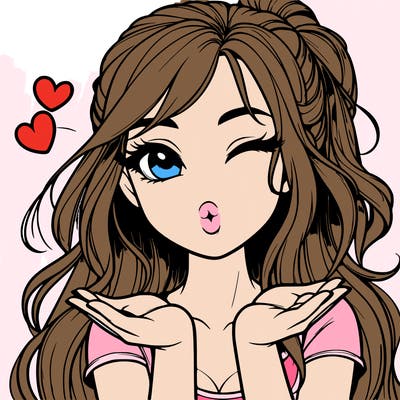 realistic girl winking and blowing a kiss while making heart hands